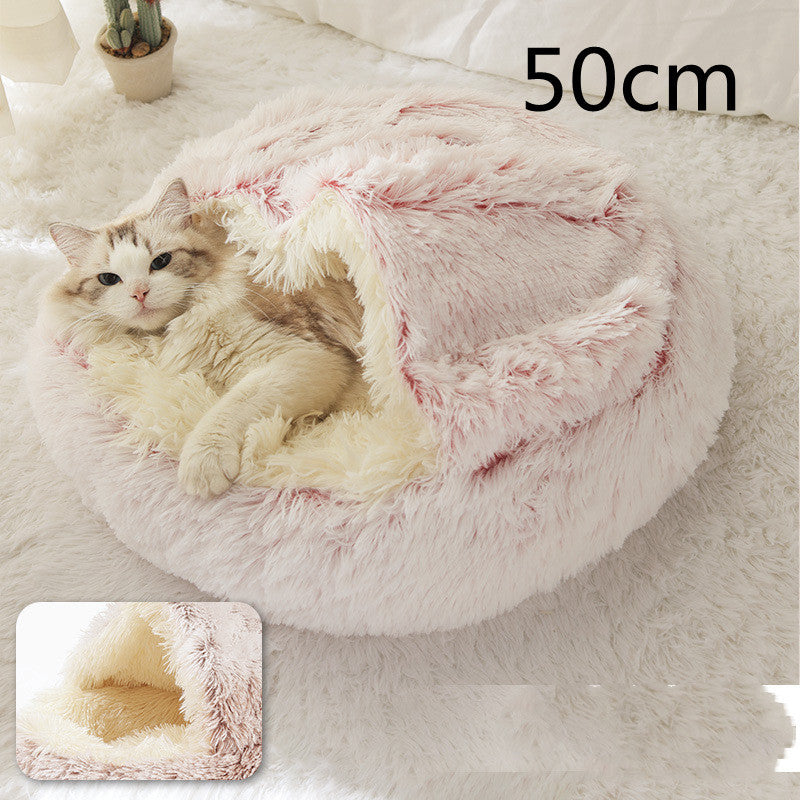 2 In 1 Dog And Cat Bed - Pet Winter Bed, Round Plush Warm Bed House - Image 75