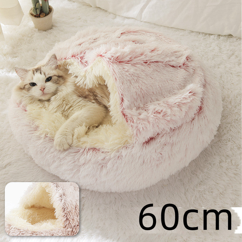 2 In 1 Dog And Cat Bed - Pet Winter Bed, Round Plush Warm Bed House - Image 60