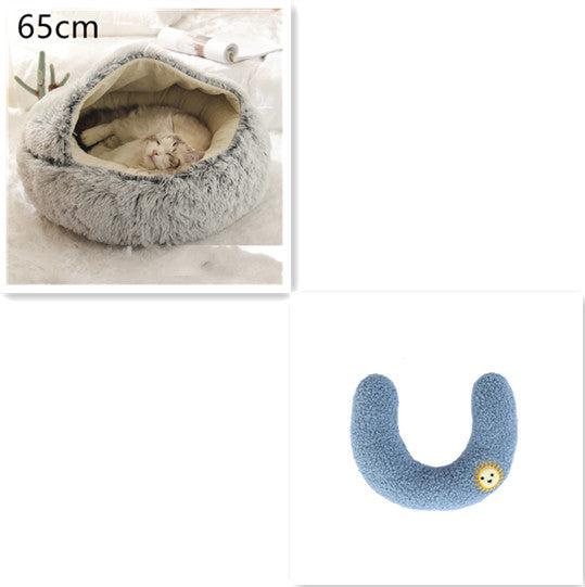2 In 1 Dog And Cat Bed - Pet Winter Bed, Round Plush Warm Bed House - Image 48