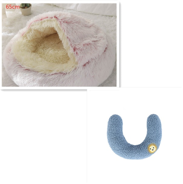 2 In 1 Dog And Cat Bed - Pet Winter Bed, Round Plush Warm Bed House - Image 74