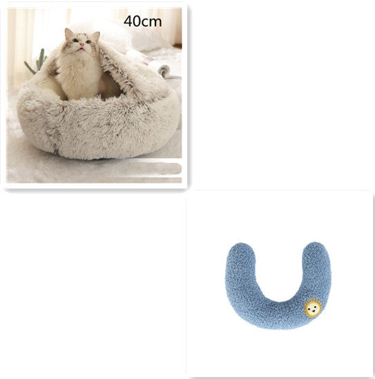2 In 1 Dog And Cat Bed - Pet Winter Bed, Round Plush Warm Bed House - Image 16