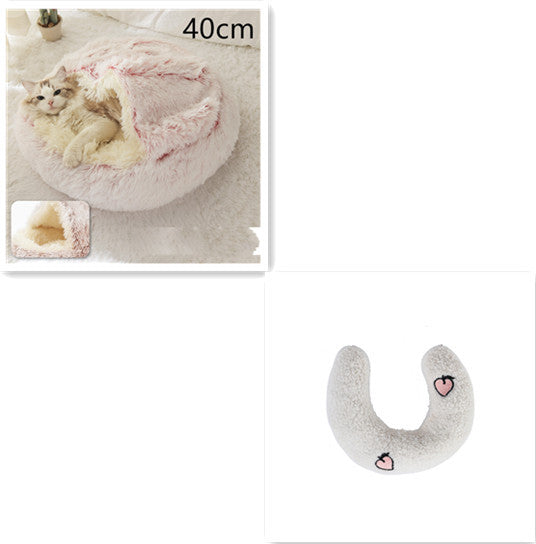 2 In 1 Dog And Cat Bed - Pet Winter Bed, Round Plush Warm Bed House - Image 63