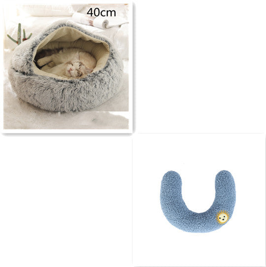 2 In 1 Dog And Cat Bed - Pet Winter Bed, Round Plush Warm Bed House - Image 34