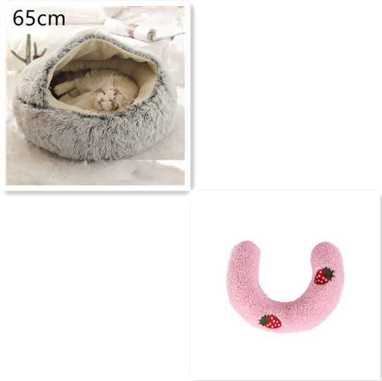 2 In 1 Dog And Cat Bed - Pet Winter Bed, Round Plush Warm Bed House - Image 47