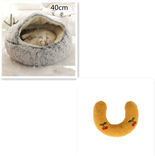 2 In 1 Dog And Cat Bed - Pet Winter Bed, Round Plush Warm Bed House - Image 31