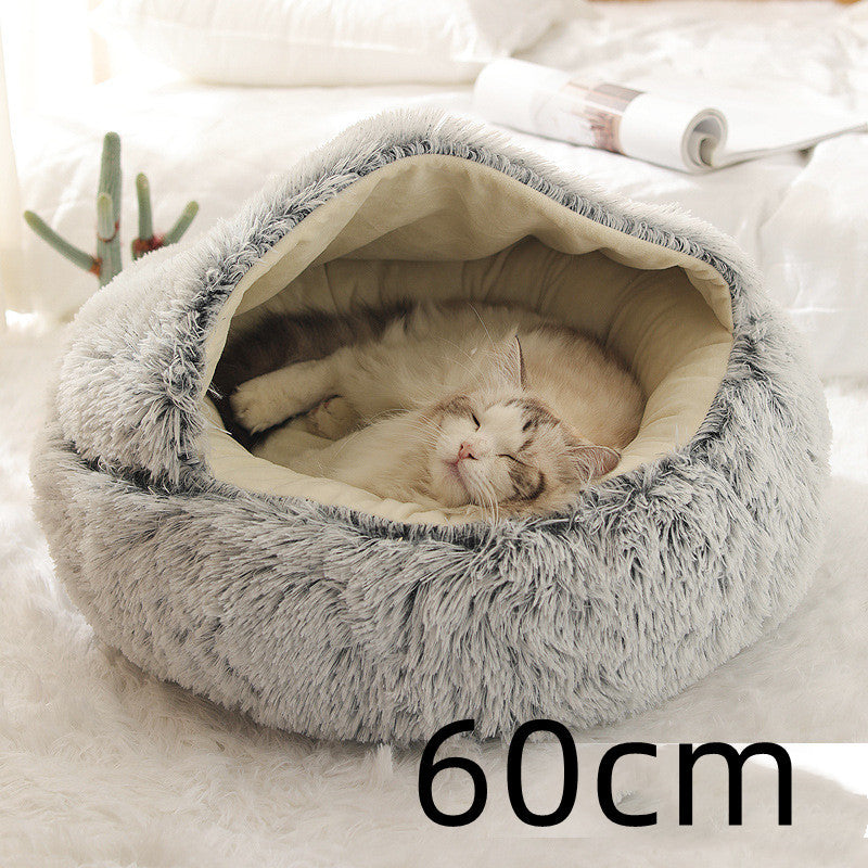 2 In 1 Dog And Cat Bed - Pet Winter Bed, Round Plush Warm Bed House - Image 29