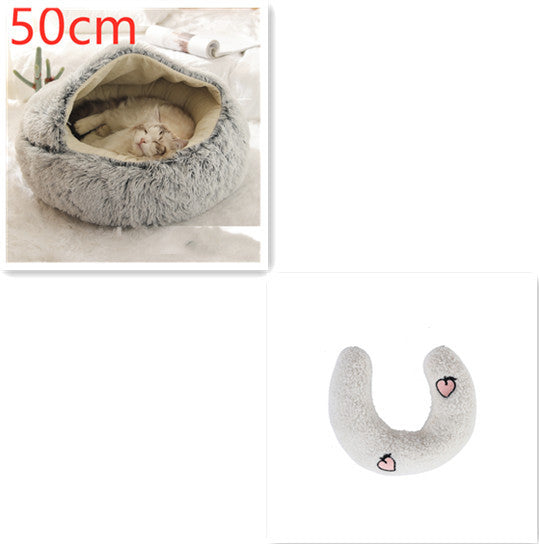 2 In 1 Dog And Cat Bed - Pet Winter Bed, Round Plush Warm Bed House - Image 41