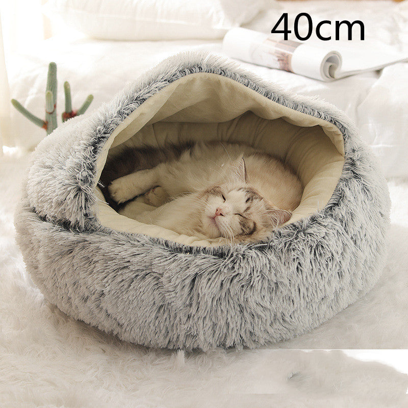 2 In 1 Dog And Cat Bed - Pet Winter Bed, Round Plush Warm Bed House - Image 30