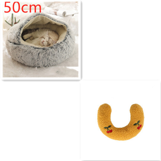 2 In 1 Dog And Cat Bed - Pet Winter Bed, Round Plush Warm Bed House - Image 40