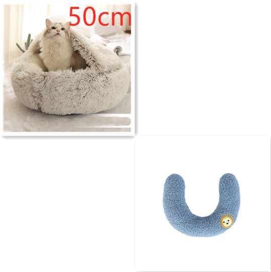 2 In 1 Dog And Cat Bed - Pet Winter Bed, Round Plush Warm Bed House - Image 26