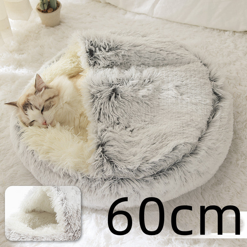 2 In 1 Dog And Cat Bed - Pet Winter Bed, Round Plush Warm Bed House - Image 54
