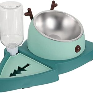 Pet Slow Feeding Bowl & Automatic Water Dispenser Set - Detachable Water Tray, Green