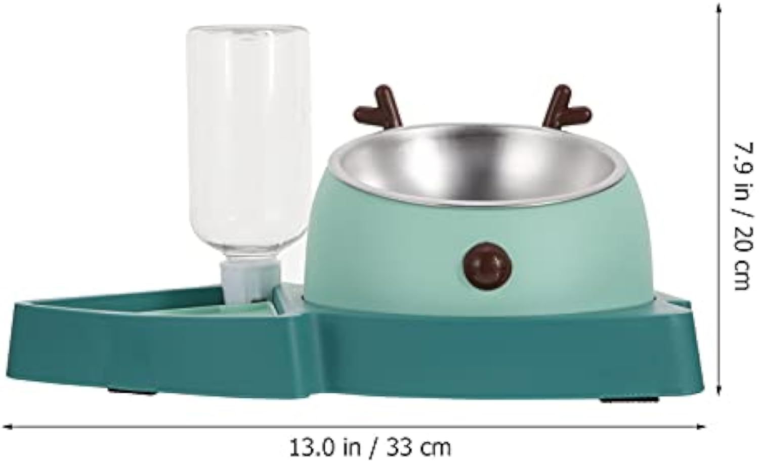 Pet Slow Feeding Bowl & Automatic Water Dispenser Set - Detachable Water Tray, Green - Image 3