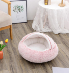 2 In 1 Dog And Cat Bed - Pet Winter Bed, Round Plush Warm Bed House - Image 86