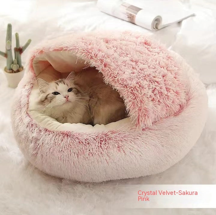 2 In 1 Dog And Cat Bed - Pet Winter Bed, Round Plush Warm Bed House - Image 7