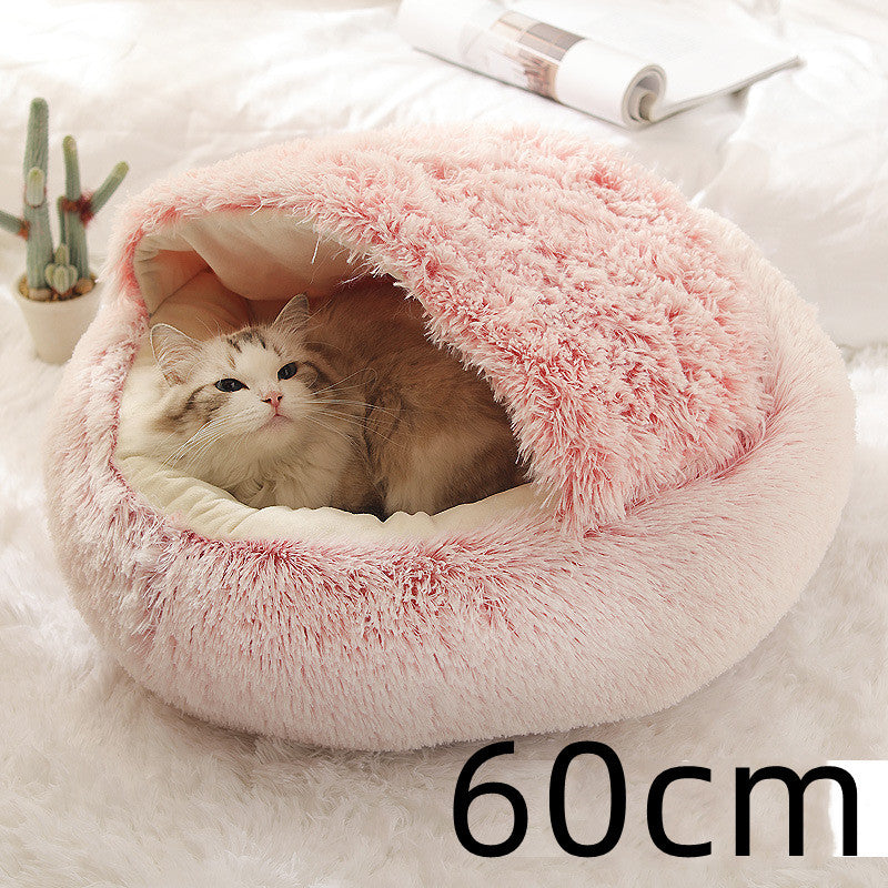 2 In 1 Dog And Cat Bed - Pet Winter Bed, Round Plush Warm Bed House - Image 78