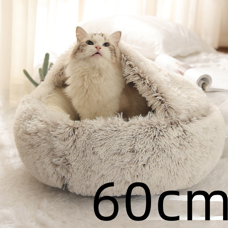 2 In 1 Dog And Cat Bed - Pet Winter Bed, Round Plush Warm Bed House - Image 11