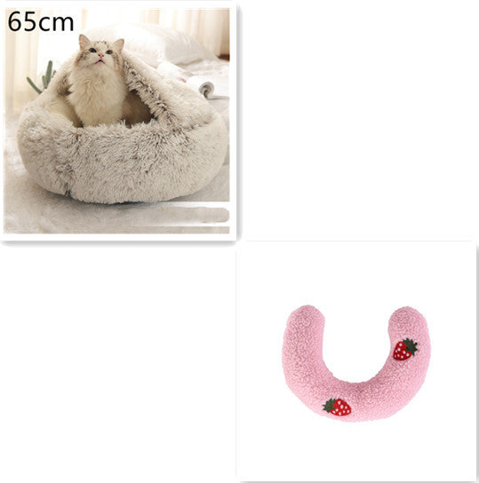 2 In 1 Dog And Cat Bed - Pet Winter Bed, Round Plush Warm Bed House - Image 20