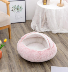 2 In 1 Dog And Cat Bed - Pet Winter Bed, Round Plush Warm Bed House - Image 83