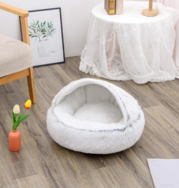 2 In 1 Dog And Cat Bed - Pet Winter Bed, Round Plush Warm Bed House - Image 44