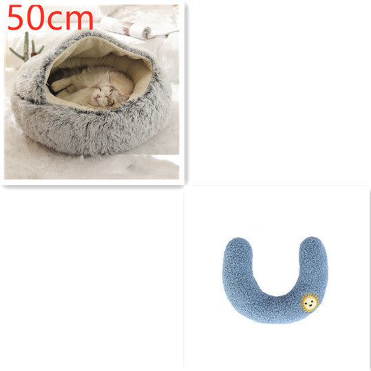 2 In 1 Dog And Cat Bed - Pet Winter Bed, Round Plush Warm Bed House - Image 43