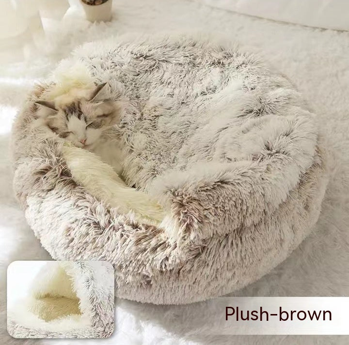 2 In 1 Dog And Cat Bed - Pet Winter Bed, Round Plush Warm Bed House - Image 6