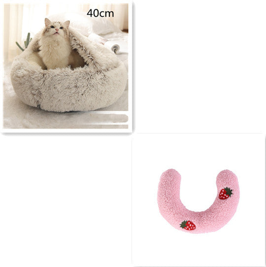 2 In 1 Dog And Cat Bed - Pet Winter Bed, Round Plush Warm Bed House - Image 15